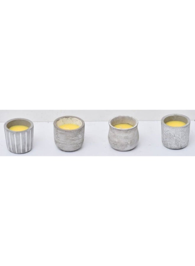 4-Piece Decorative Natural Cement Pot Patterned Citronella Candle Grey and Yellow 8 x 7 cm 8588930